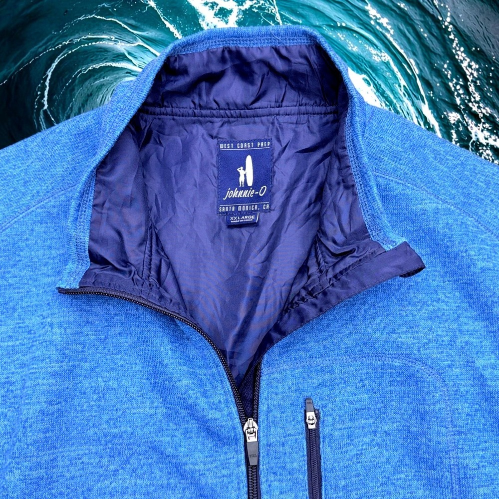 Johnnie-O Mens Blue Full Zip Performance Vest Heathered XXL 2XL West Coast Prep